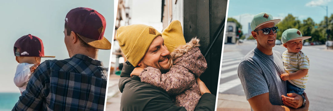 Geschenk für werdende Väter – Papa und Baby im Partnerlook mit Soulbuddy Caps und Beanies