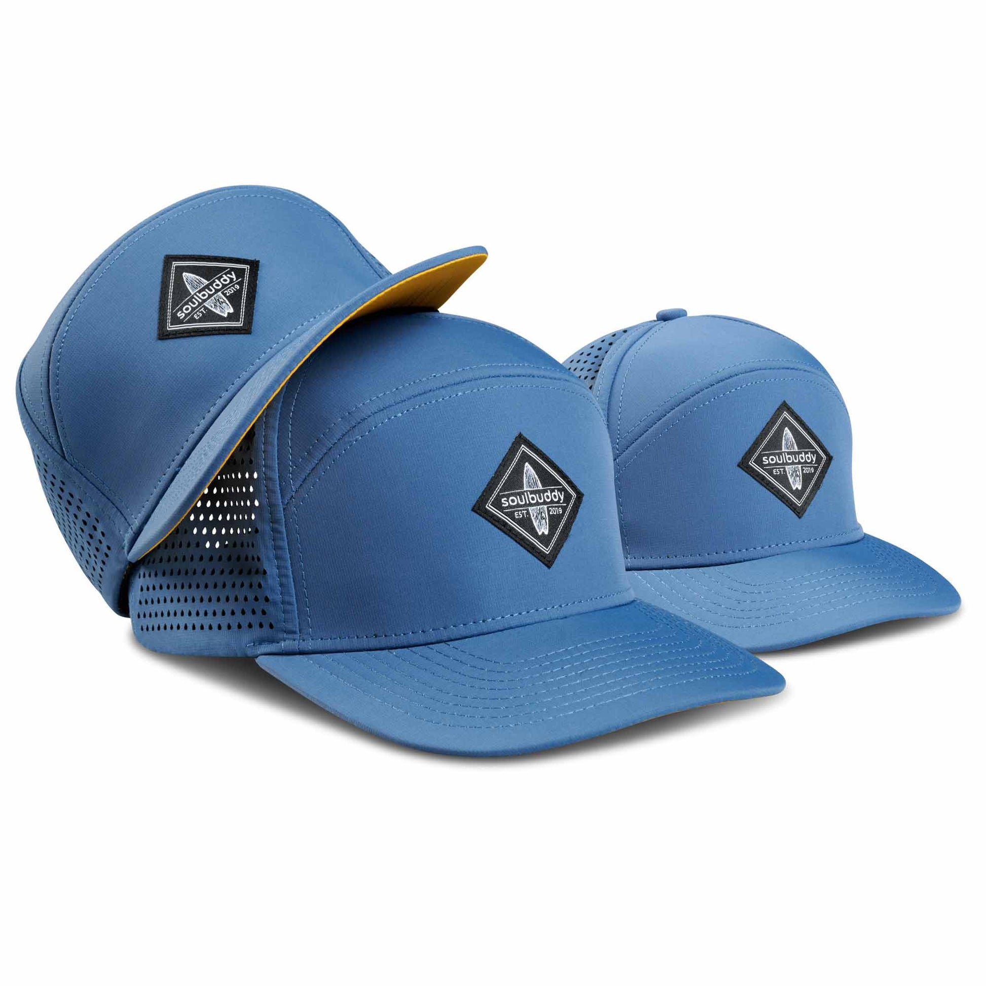 Familien Caps 3er Set Blau Gelb