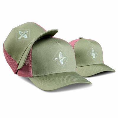 Soulbuddy Familien Partnerlook Trucker Caps 3er-Set in Green Rose – Vorderansicht