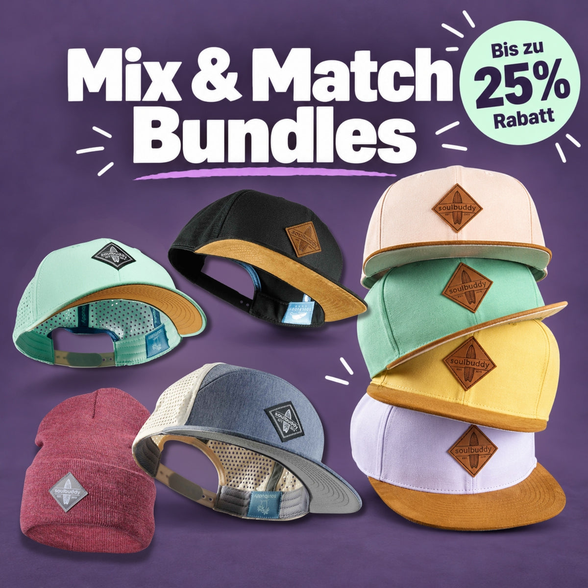 Mix & Match Bundles: Soulbuddy Caps und Beanies frei kombinieren, bis zu 25 % Rabatt