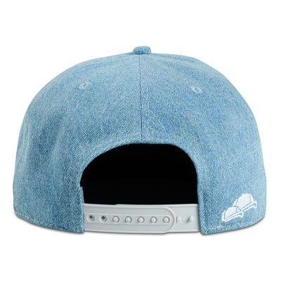 Soulbuddy Snapback Cap für Damen und Herren in Hellblau – Rückansicht mit Stick