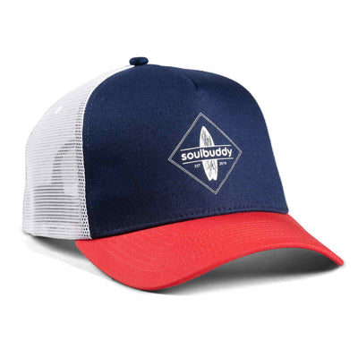 Soulbuddy Trucker Cap für Damen und Herren in Blau-Rot – Vorderansicht