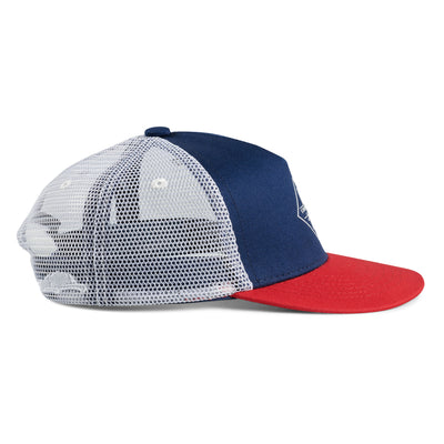 Soulbuddy Trucker Cap für Damen und Herren in Blau-Rot – Seitenansicht