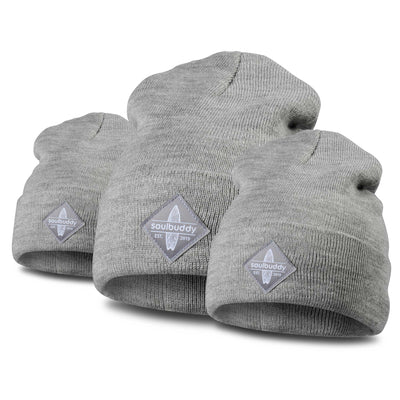 Soulbuddy Familien Partnerlook Beanies 3er-Set in Light Grey Melange – Erwachsenen- und zwei Kinder-Beanies im Set