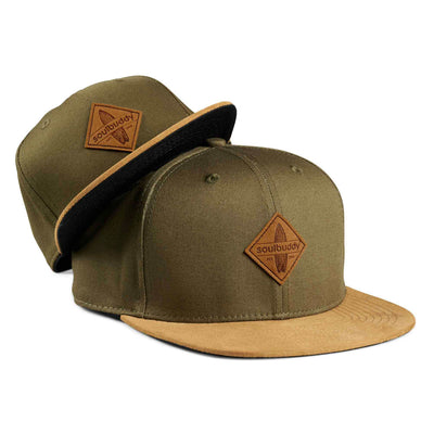 Soulbuddy Partnerlook Snapback Caps 2er-Set für Eltern und Kind in Olivgrün – Eltern- und Kinder-Cap im Set, Vorderansicht