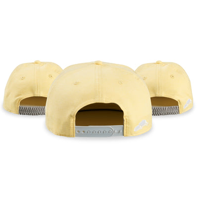 Soulbuddy Familien Partnerlook Snapback Caps 3er-Set in Hellgelb – Rückansicht mit Stick, Kinder-Caps mit flachem Schirm