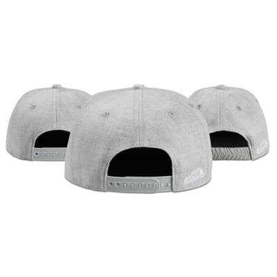 Soulbuddy Familien Partnerlook Snapback Caps 3er-Set in Hellgrau – Rückansicht mit Stick, Kinder-Caps mit Snap & Gummizug
