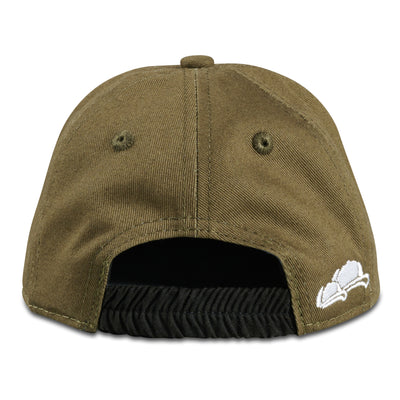 Soulbuddy Kinder Snapback Cap in Olivgrün – Rückansicht mit Stick (Kids S)
