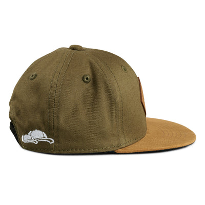 Soulbuddy Kinder Snapback Cap in Olivgrün – Seitenansicht (Kids S)