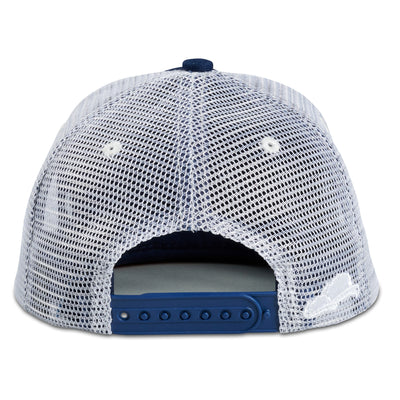 Soulbuddy Kinder Trucker Cap in Blau-Rot – Rückansicht mit Stick