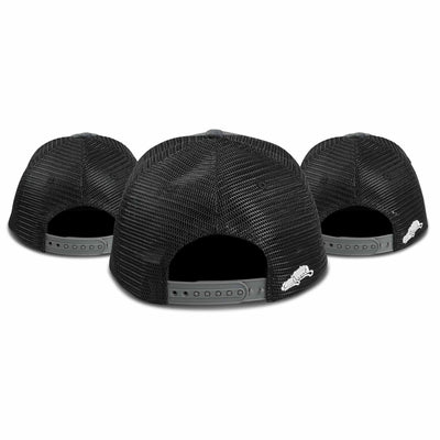 Soulbuddy Familien Partnerlook Trucker Caps 3er-Set in Dark Grey – Rückansicht mit Stick